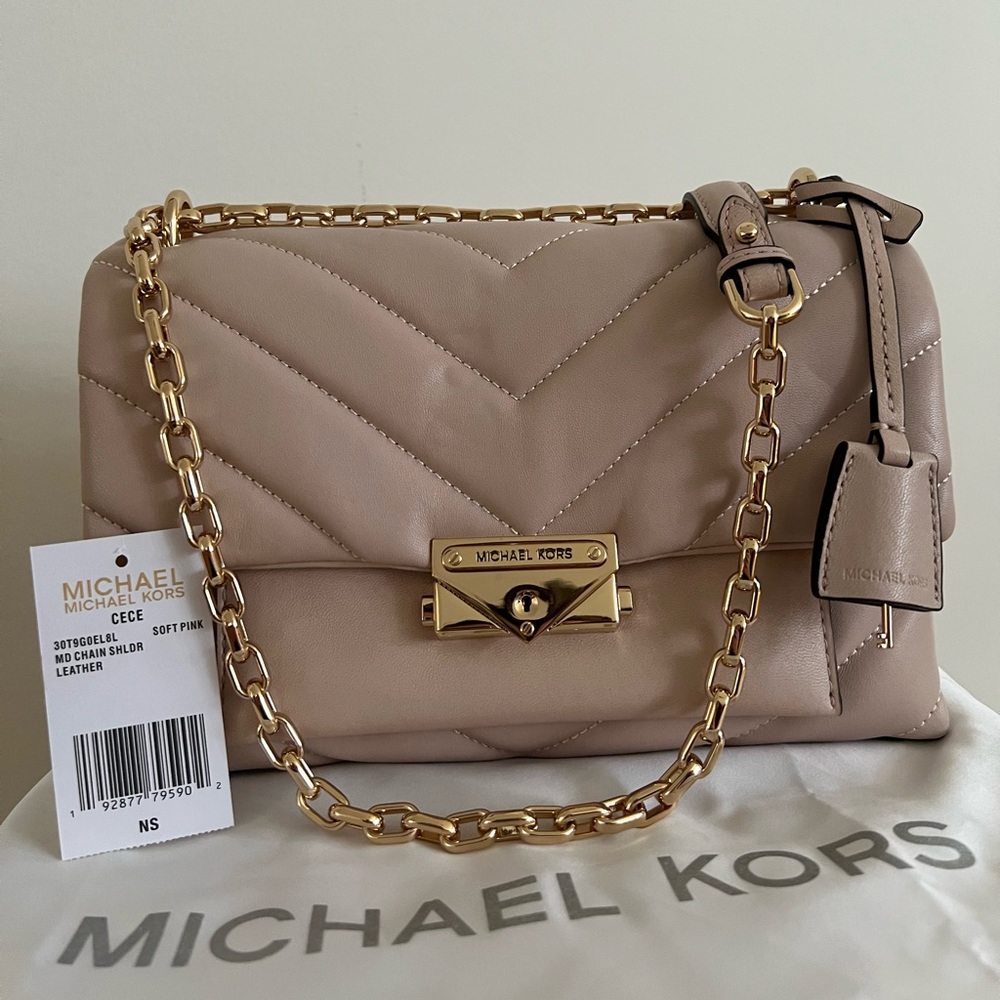 Michael Kors Cece leather purse MD chain shoulder, soft pink